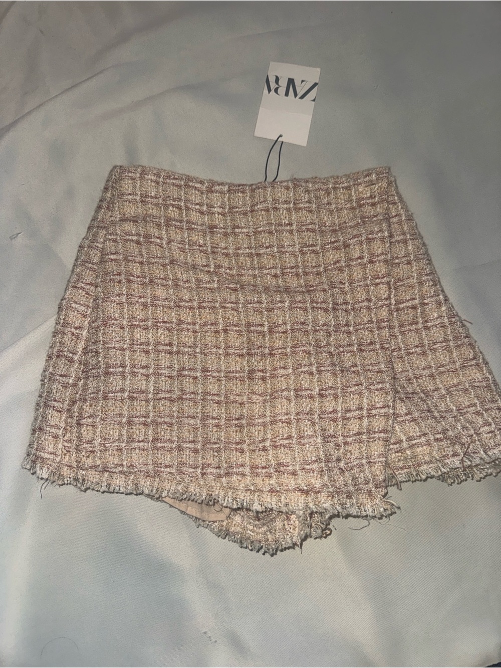 Zara Pink & Cream Tweed Mini Skirt